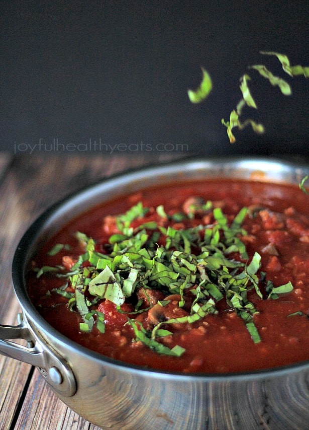 A healthy 30 minute meal that is Gluten Free & Paleo ... Zucchini Noodles w/ Meat Mushroom Tomato Sauce | www.joyfulhealthyeats.com