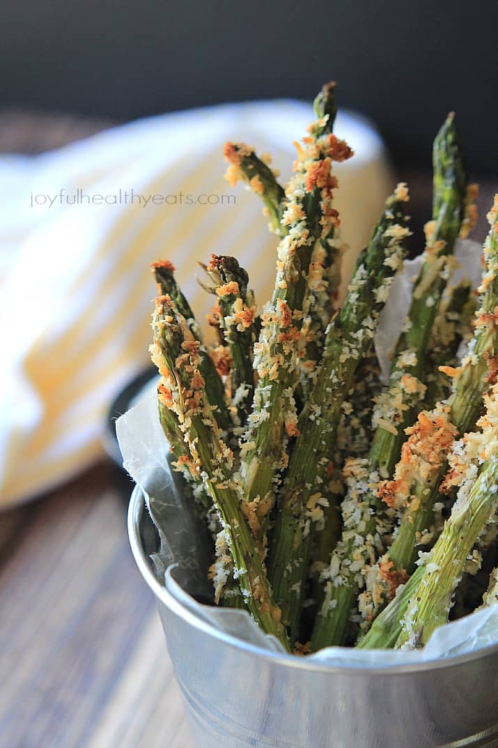 Baked Asparagus Fries in a metal cup