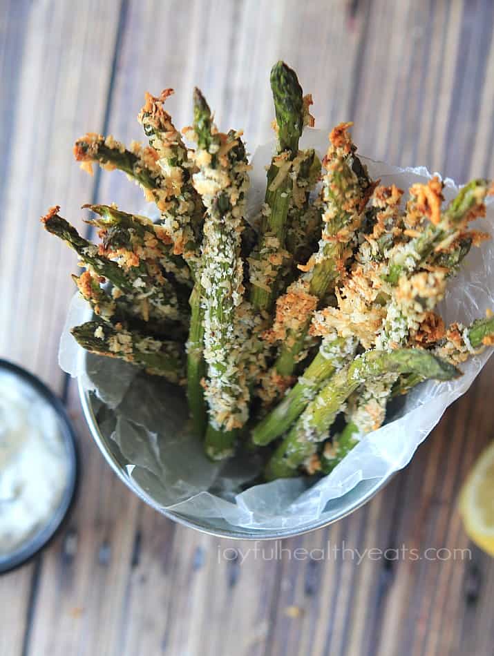 A healthy alternative to French Fries... Baked Asparagus Fries with Lemon Herb Aioli | www.joyfulhealthyeats.com