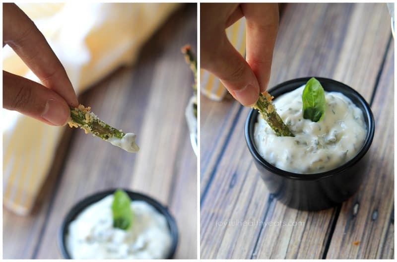 A healthy alternative to French Fries... Baked Asparagus Fries with Lemon Herb Aioli | www.joyfulhealthyeats.com