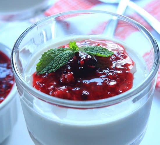 Creamy Coconut Panna Cotta Topped with a Raspberry Blackberry Compote
