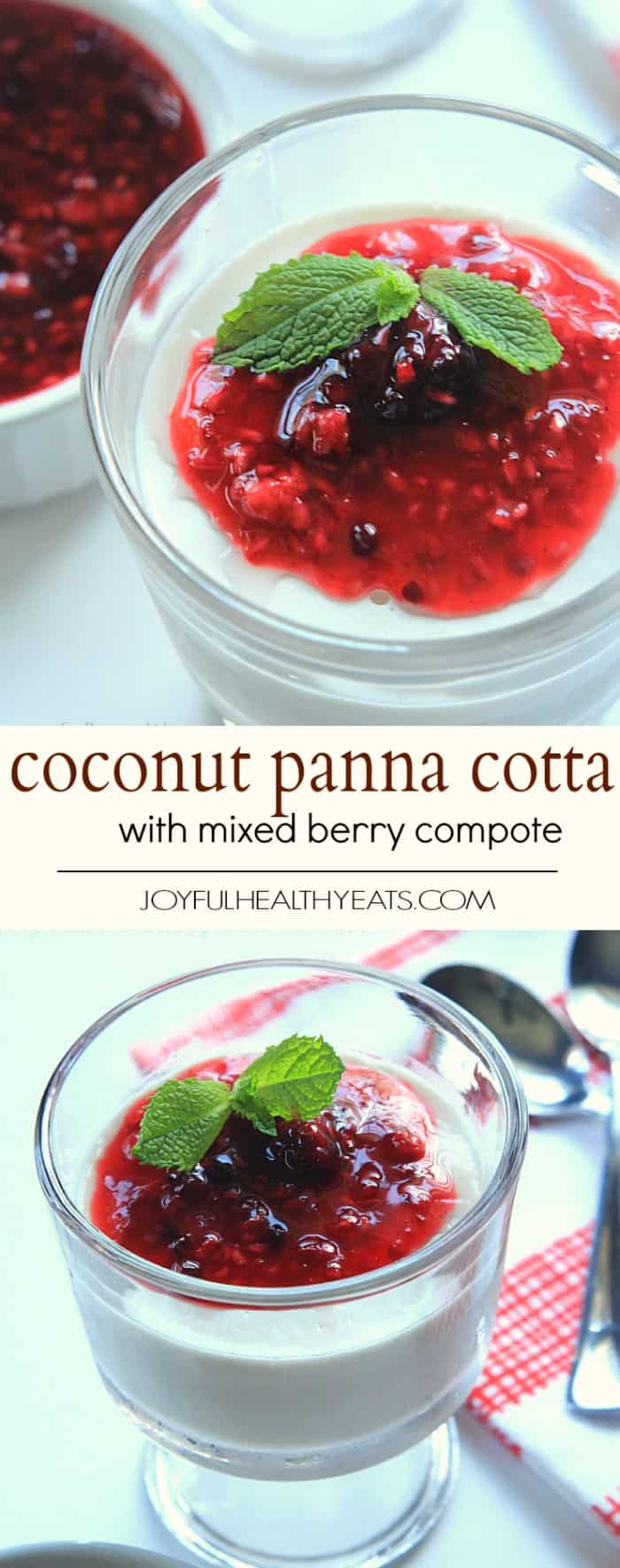Pinterest collage for Coconut Panna Cotta with Mixed Berry Compote recipe