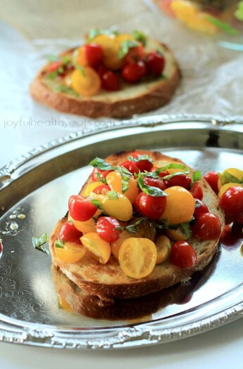 Fresh Tomato Bruschetta on a Silver Serving Tray