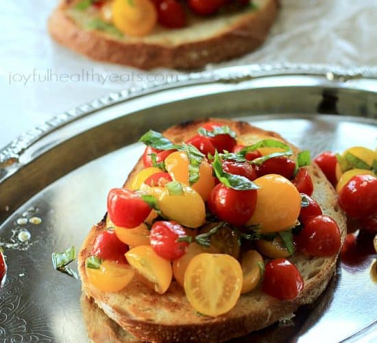 Fresh Tomato Bruschetta on a Silver Serving Tray