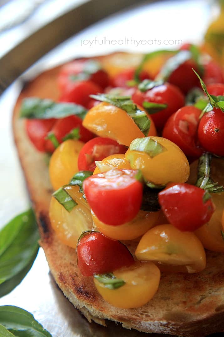 Close-up Fresh Tomato Bruschetta on a slice of toasted bread