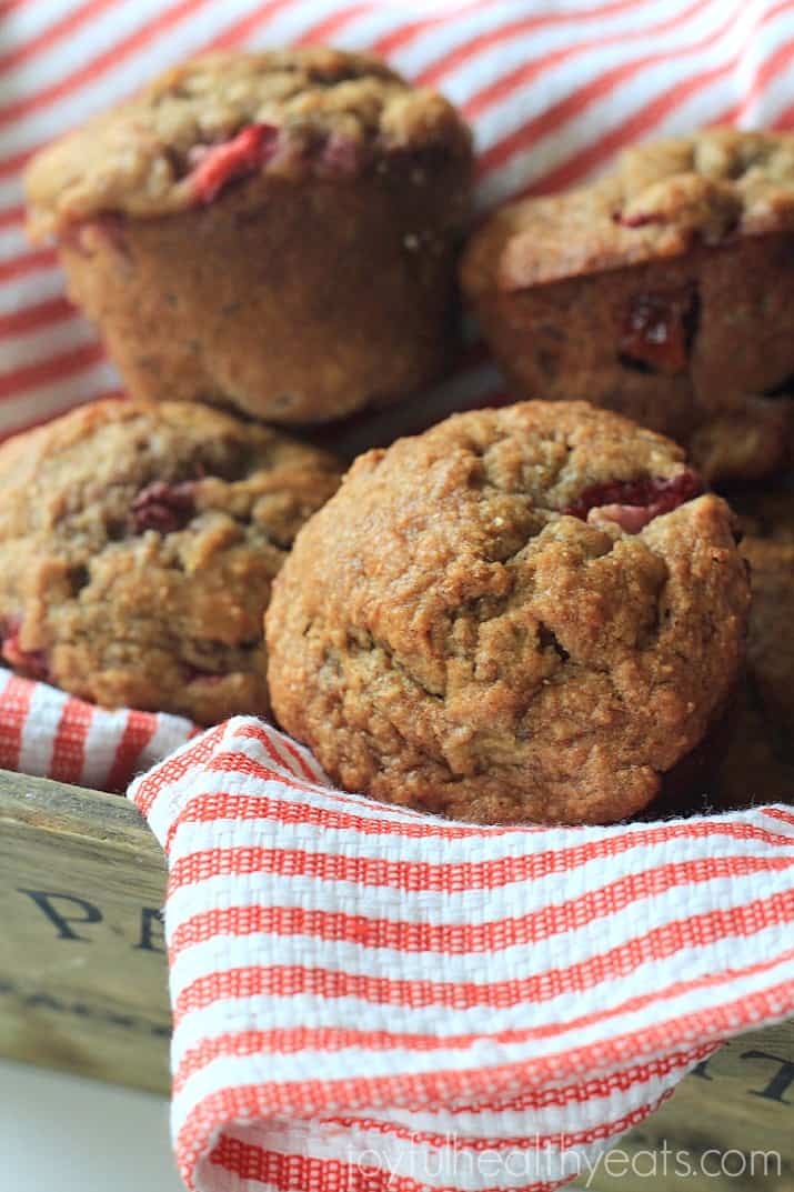 Moist Whole Wheat Strawberry Banana Muffins | www.joyfulhealthyeats.com