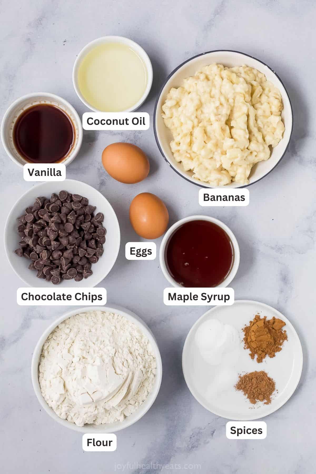 Chocolate Chip Banana Bread Ingredients Labeled