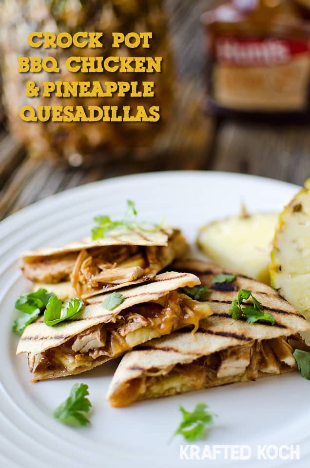 Three Crock Pot BBQ Chicken Pineapple Quesadillas on a Plate