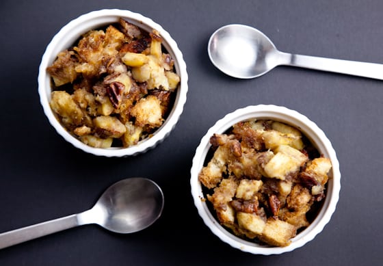 Two Bowls of Banana Brown Betty with Two Spoons