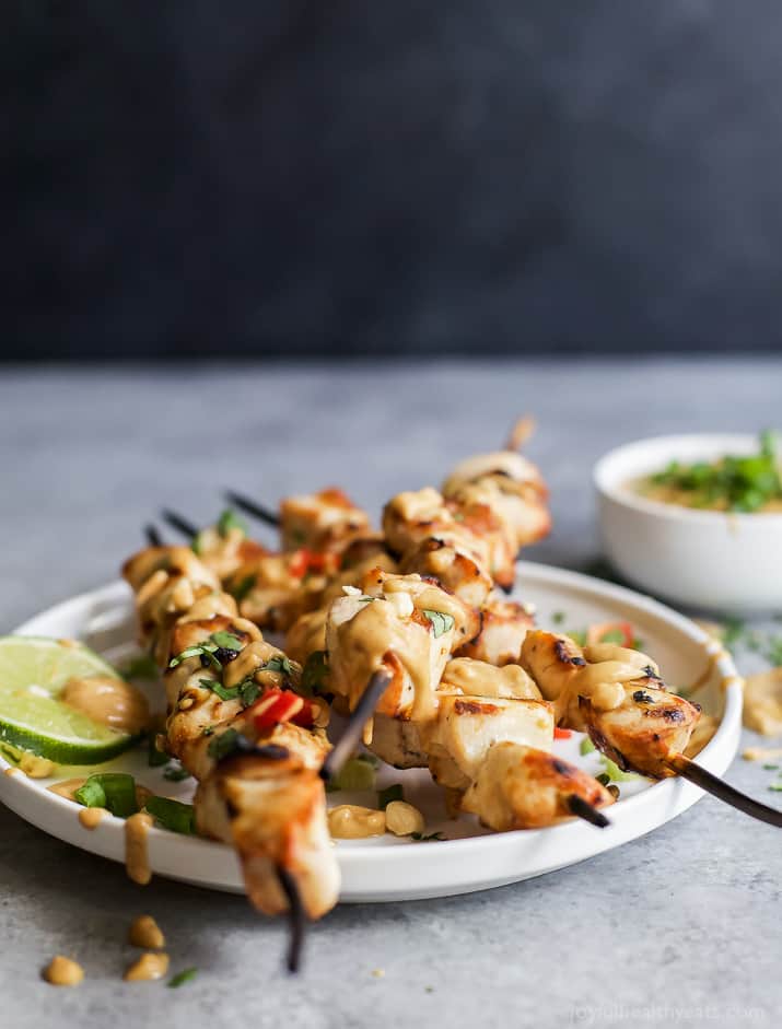 Image of Grilled Sesame Lime Chicken Kebabs with Spicy Thai Peanut Sauce