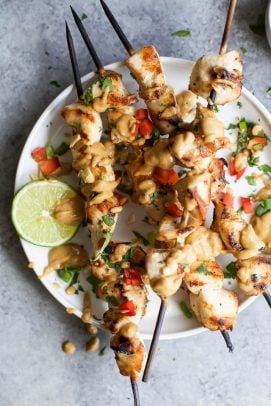 Image of Sesame Lime Chicken Kebabs with Spicy Thai Peanut Sauce