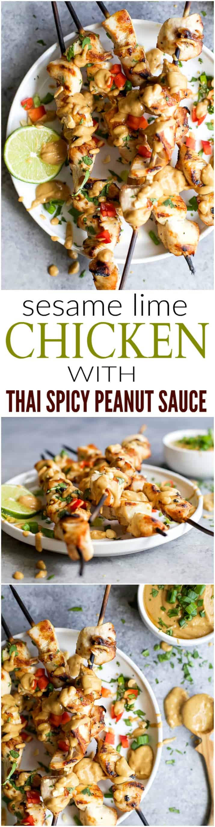 Multiple Images of Grilled Sesame Lime Chicken with Spicy Thai Peanut Sauce