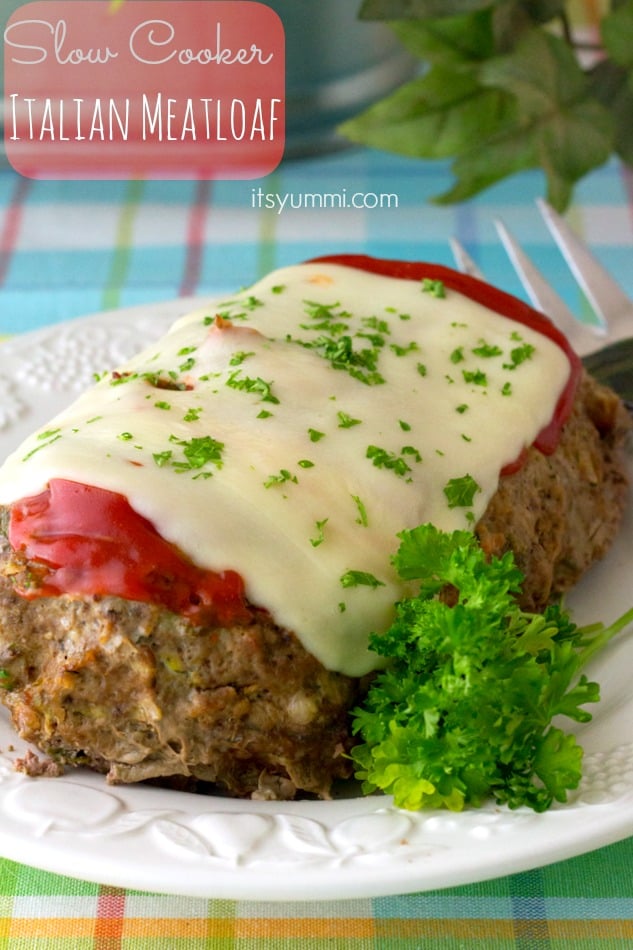 A Slow Cooker Italian Meatloaf Topped with Cheese