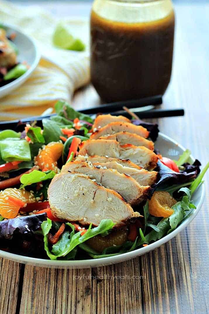 Skip the take-out make this healthy Asian Chicken Salad with Sesame Ginger Dressing in less than 30 minutes! | www.joyfulhealthyeats.com