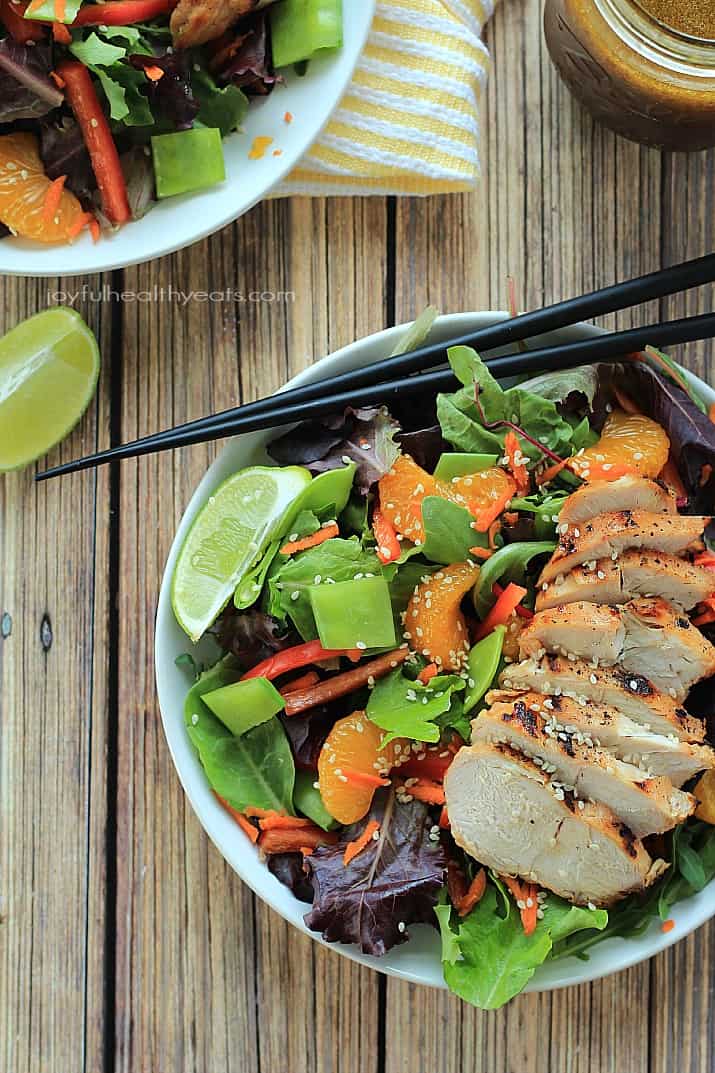 Skip the take-out make this healthy Asian Chicken Salad with Sesame Ginger Dressing in less than 30 minutes! | www.joyfulhealthyeats.com