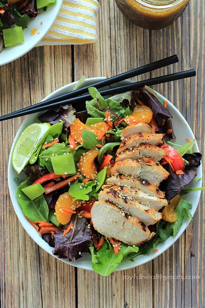 Skip the take-out make this healthy Asian Chicken Salad with Sesame Ginger Dressing in less than 30 minutes! | www.joyfulhealthyeats.com