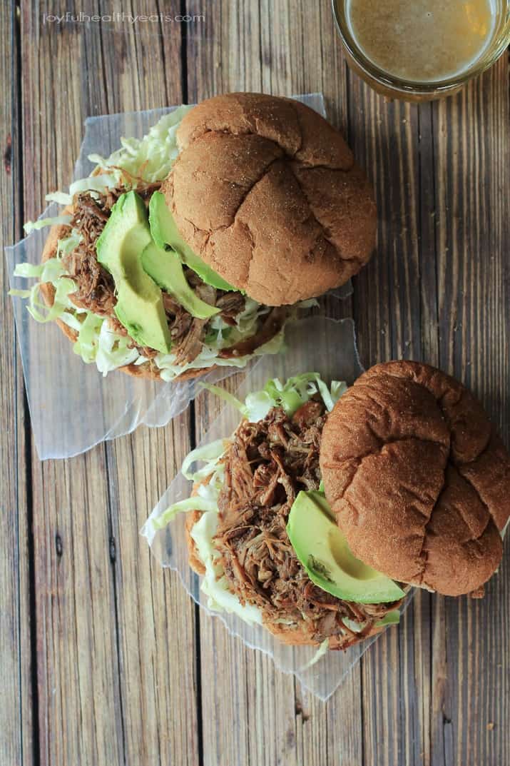 Honey Balsamic Pulled Pork Sandwiches ... the ultimate game day food! |www.joyfulhealthyeats.com #crockpot 