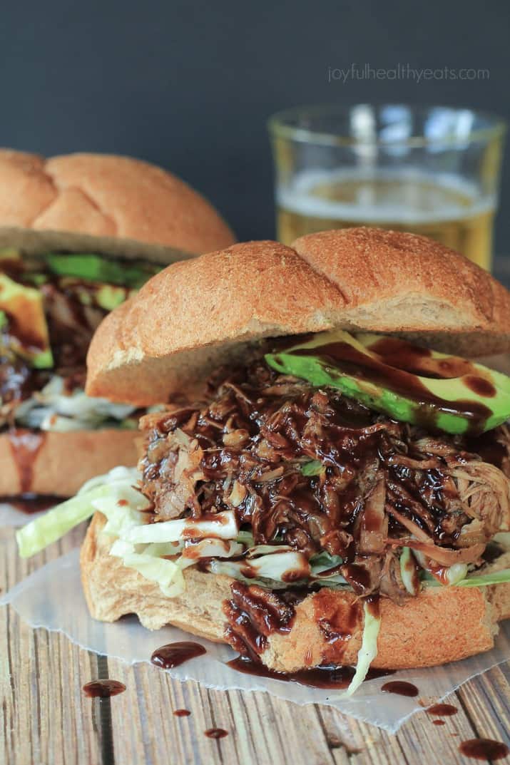 Honey Balsamic Pulled Pork Sandwiches ... the ultimate game day food! |www.joyfulhealthyeats.com #crockpot 