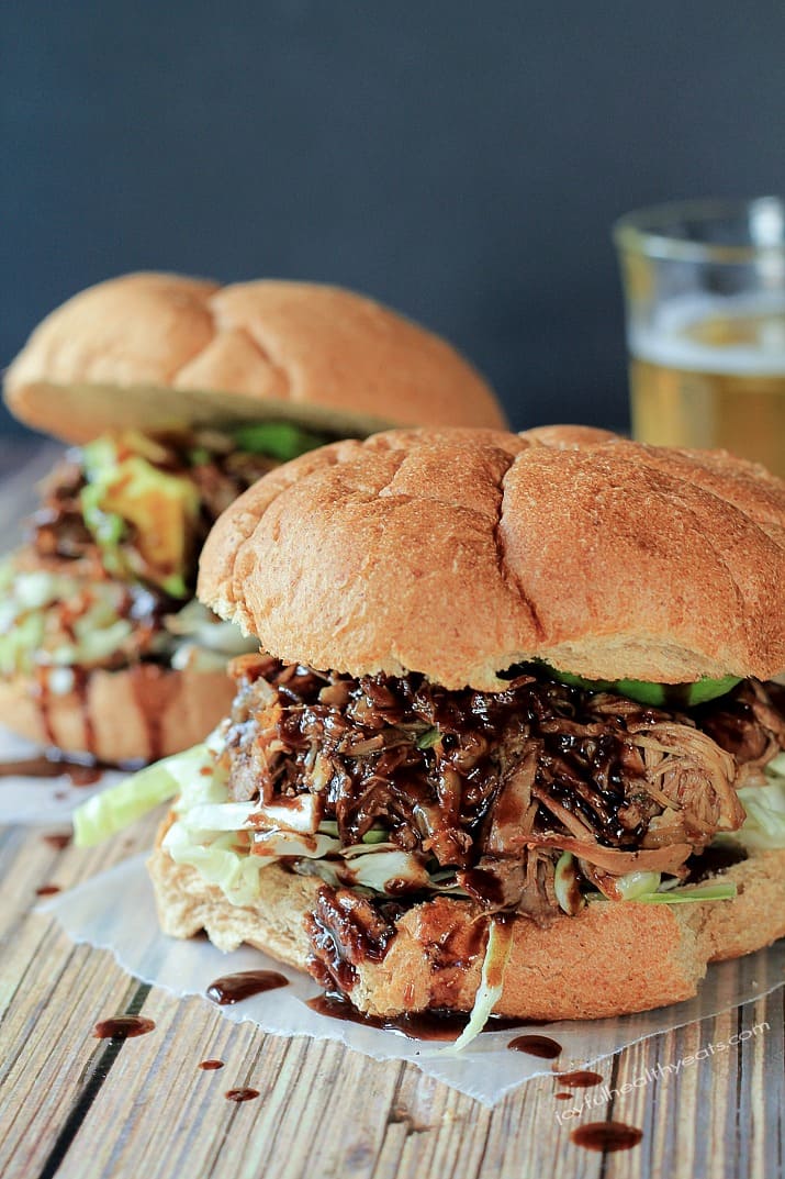 Honey Balsamic Pulled Pork Sandwiches ... the ultimate game day food! |www.joyfulhealthyeats.com #crockpot 