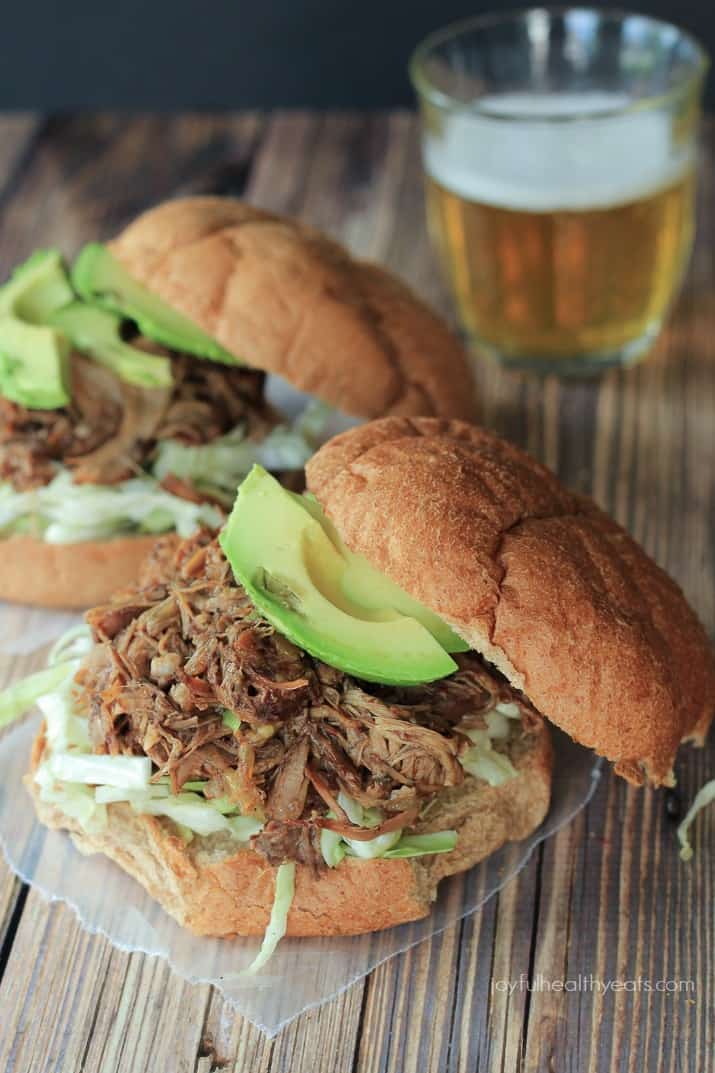 Honey Balsamic Pulled Pork Sandwiches ... the ultimate game day food! |www.joyfulhealthyeats.com #crockpot 