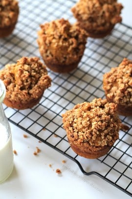 My new favorite on the go breakfast, Pumpkin Muffins with Cinnamon Pecan Streusel | www.joyfulhealthyeats.com #fallrecipes #pumpkin