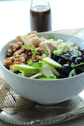 Image of a Chicken Feta Walnut Grape Salad with Honey Balsamic Vinaigrette