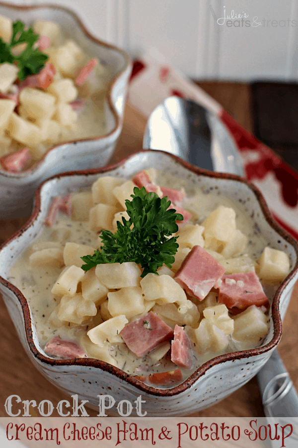 Two Star-Shaped Bowls Filled With Cream Cheese Ham & Potato Soup