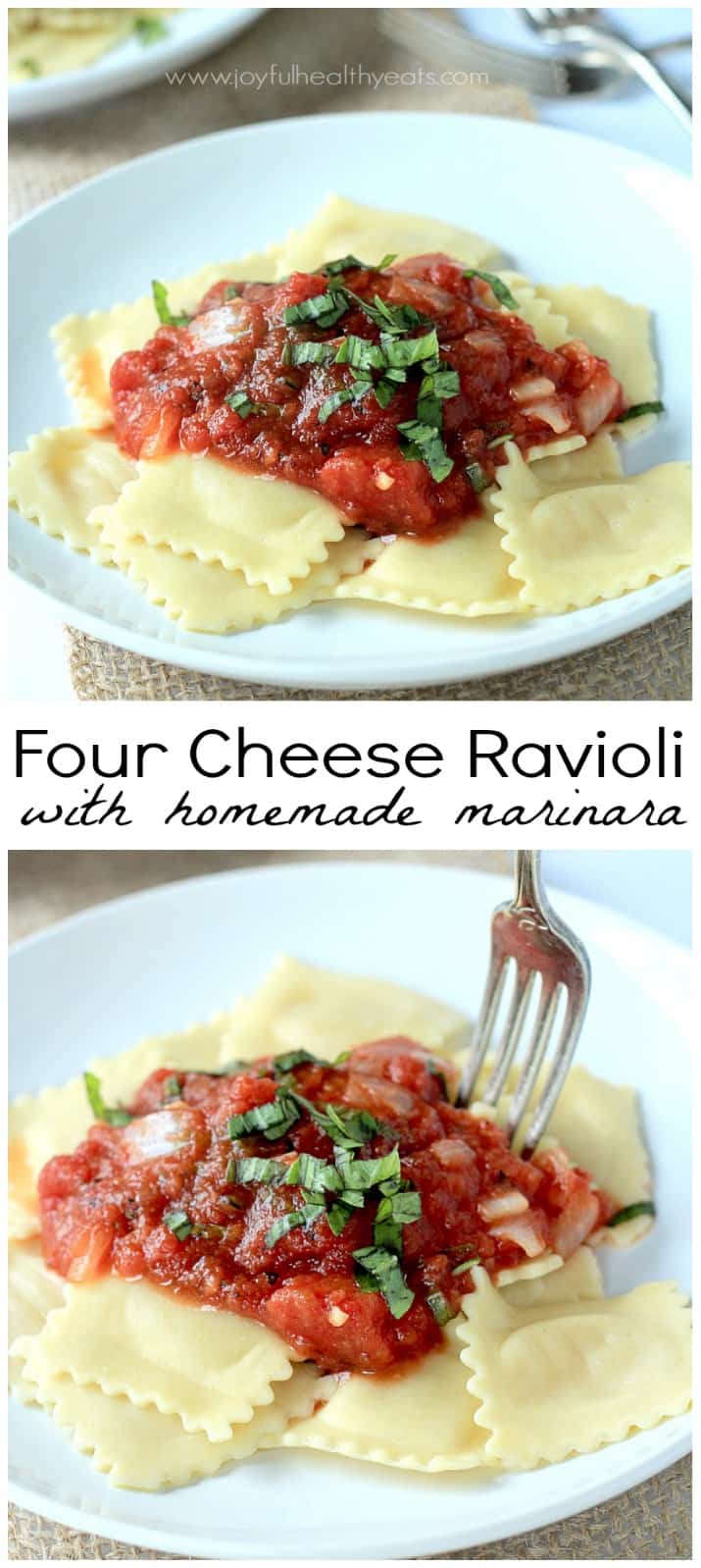 Recipe collage for Four Cheese Ravioli with Homemade Marinara Sauce