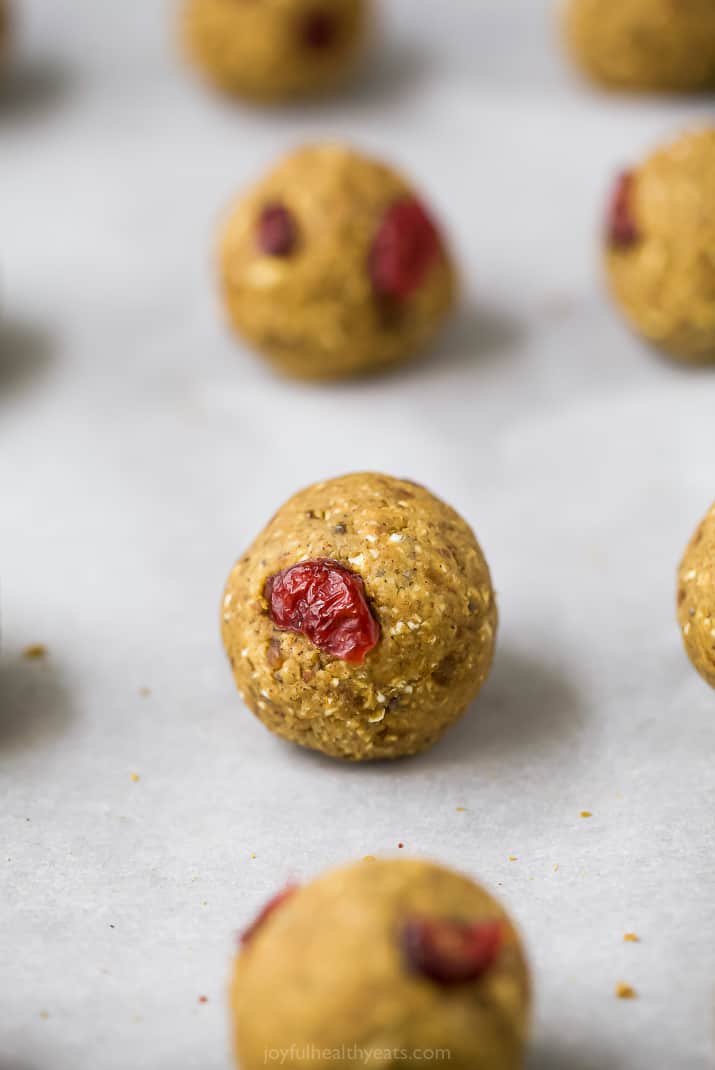 close up of one pumpkin spice energy ball