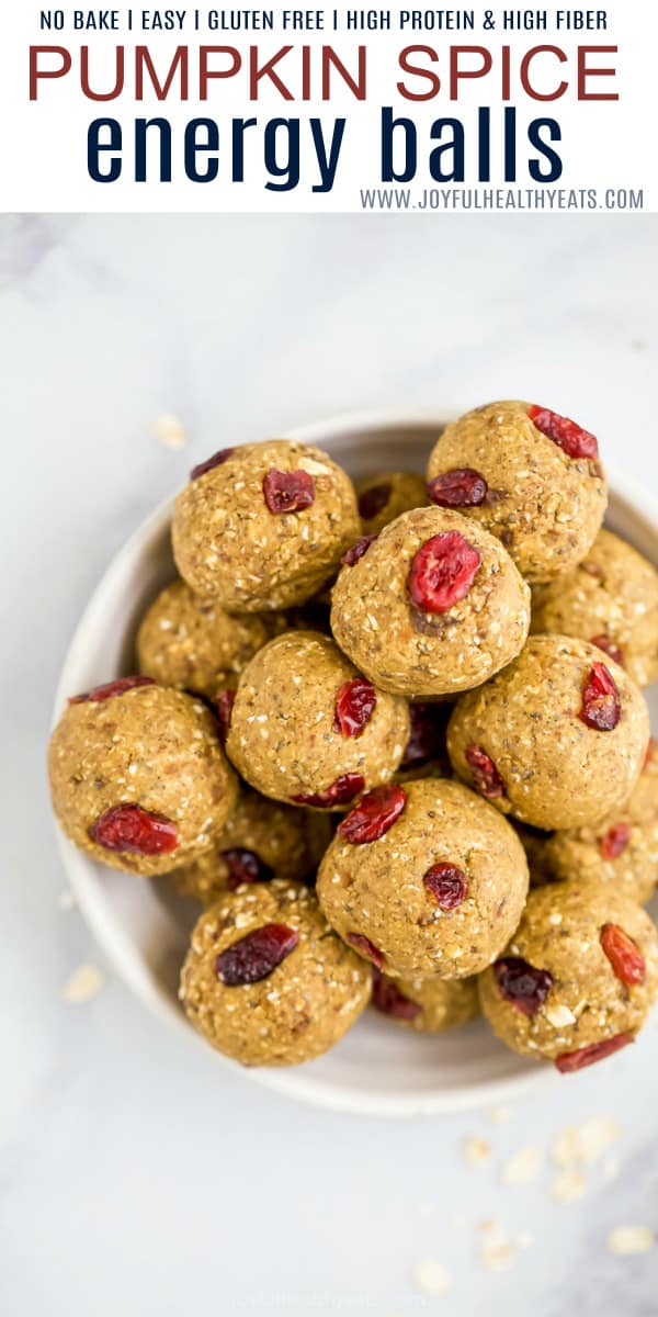 pinterest image for no bake pumpkin spice energy balls