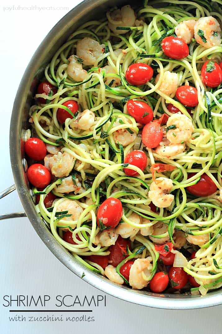 Healthy never tasted so good with this Shrimp Scampi & Zucchini Noodles, made in less than 30 minutes. | www.joyfulhealthyeats.com #paleo #glutenfree