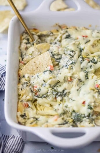 casserole dish with creamy spinach dip