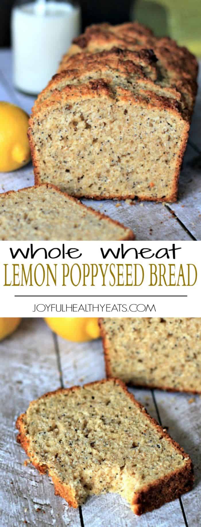 Lemony moist and naturally sweet Whole Wheat Lemon Poppyseed Bread with an extra nutrient boost from chia seeds and greek yogurt. | joyfulhealthyeats.com #recipes