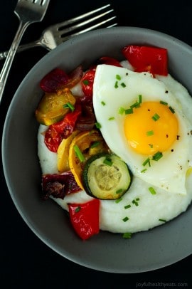 Creamy Goat Cheese Grits and Eggs with Roasted Vegetables-5