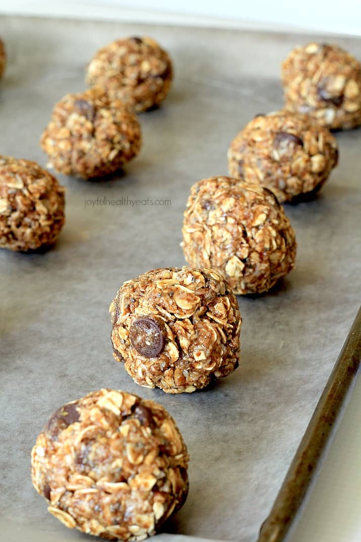 Image of No Bake Dark Chocolate Coconut Energy Bites in a Row
