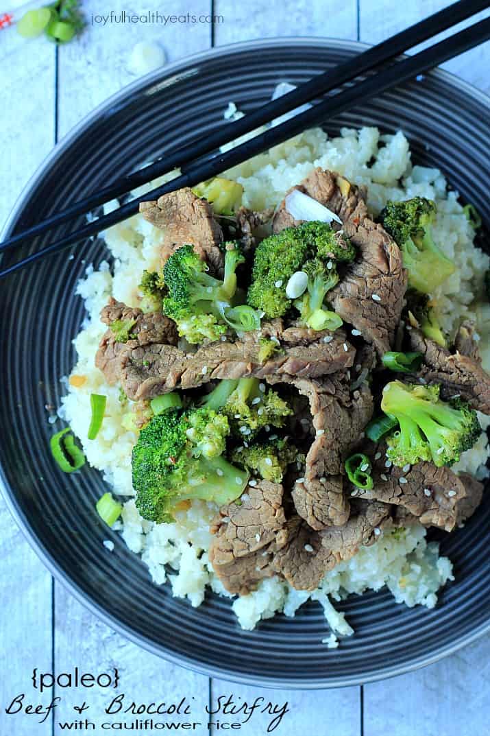 An easy to make Paleo & Gluten Free recipe packed with flavor! Beef & Broccoli Stir fry with Cauliflower Rice | www.joyfulhealthyeats.com