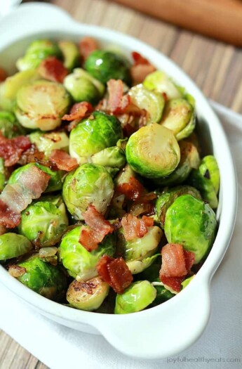 Image of Pan Sauteed Brussels Sprouts with Caramelized Onions & Bacon