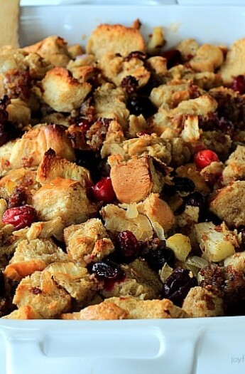 A Pot of Cranberry Maple Sausage Stuffing