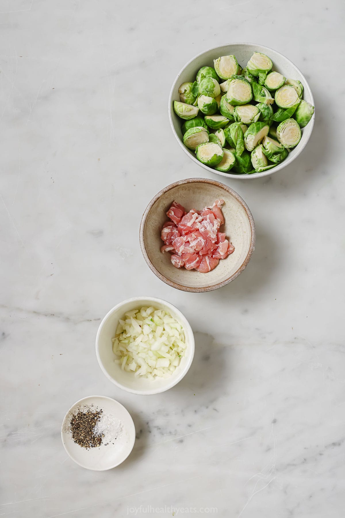 Ingredients for sauteed brussels sprouts.