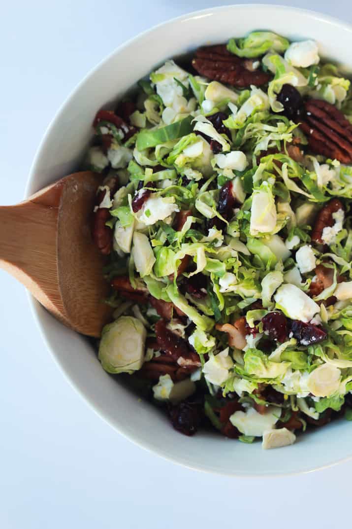 You need this Salad in your life & on the table! Shaved Brussels Sprouts Harvest Salad with Hard Apple Cider Vinaigrette | www.joyfulhealthyeats.com #thanksgiving #healthy 