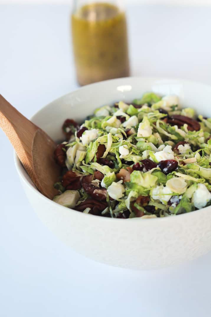You need this Salad in your life & on the table! Shaved Brussels Sprouts Harvest Salad with Hard Apple Cider Vinaigrette | www.joyfulhealthyeats.com #thanksgiving #healthy