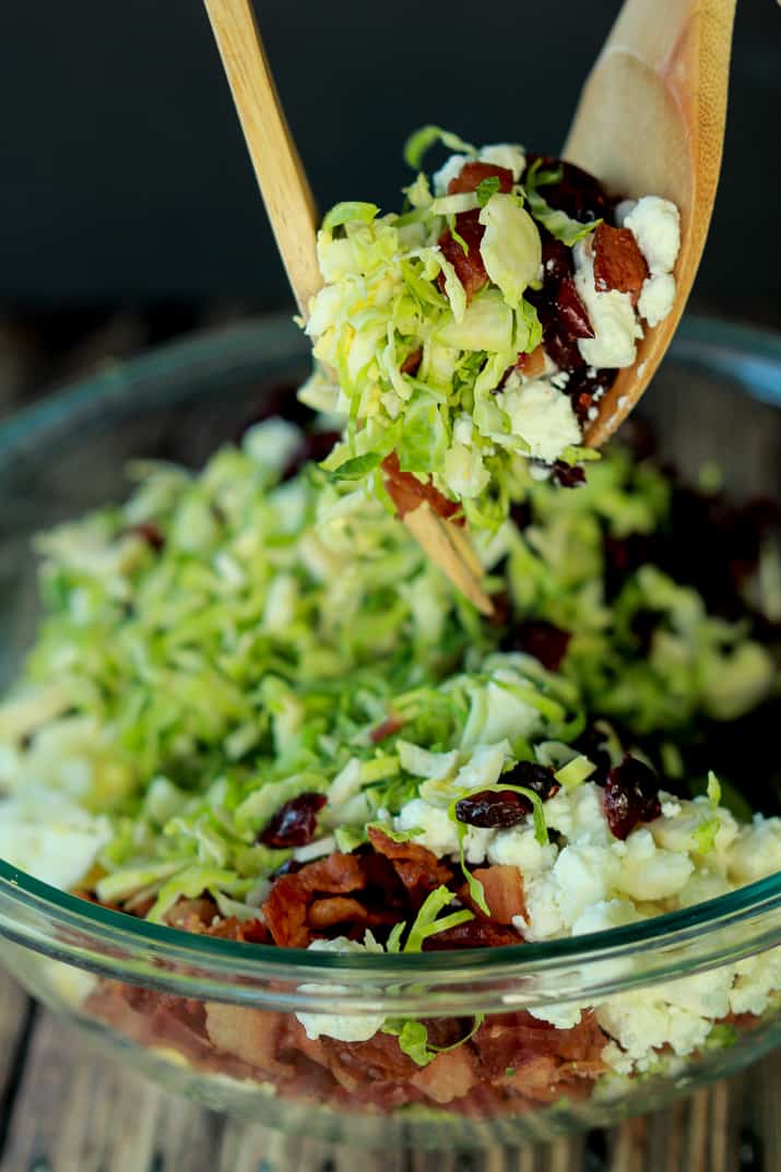 You need this Salad in your life & on the table! Shaved Brussels Sprouts Harvest Salad with Hard Apple Cider Vinaigrette | www.joyfulhealthyeats.com #thanksgiving #healthy 