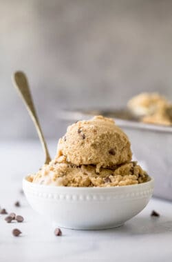 Bowl of espresso chip ice cream with spoon