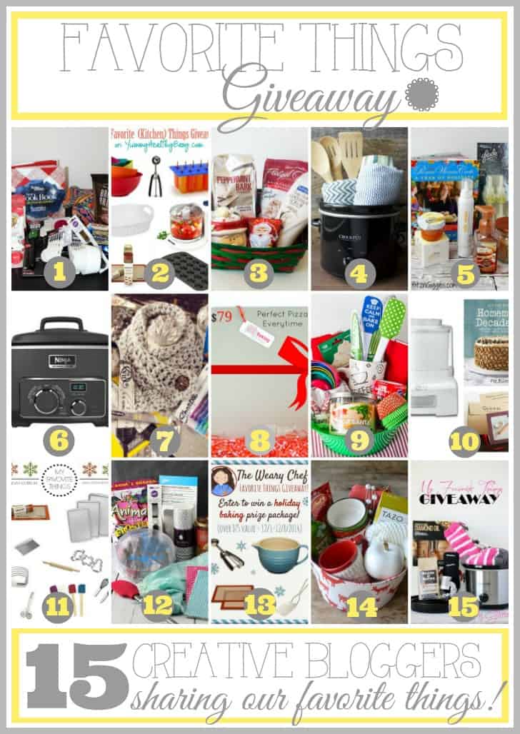 A Collage of 15 Collections of Giveaway Prizes From Different Bloggers