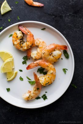 garlic herb roasted shrimp with cocktail sauce