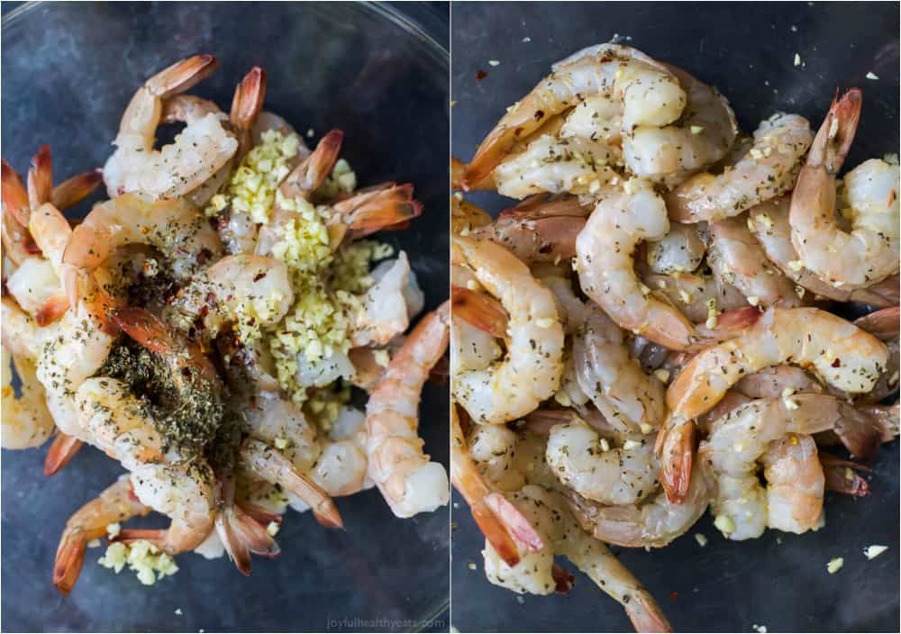 Garlic Herb Roasted Shrimp ingredients in a mixing bowl