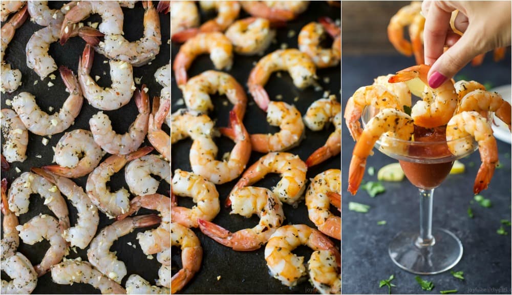 Collage of the process to make Garlic Herb Roasted Shrimp