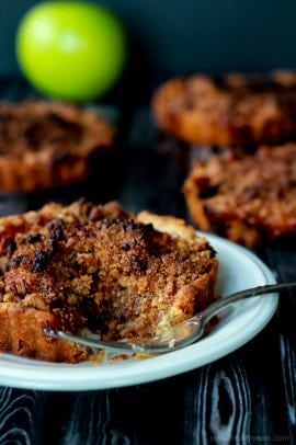 Built in portion control makes these Mini Apple Pie Tartlets with Pecan Streusel extra irresistible! The ultimate fall dessert! | www.joyfulhealthyeats.com