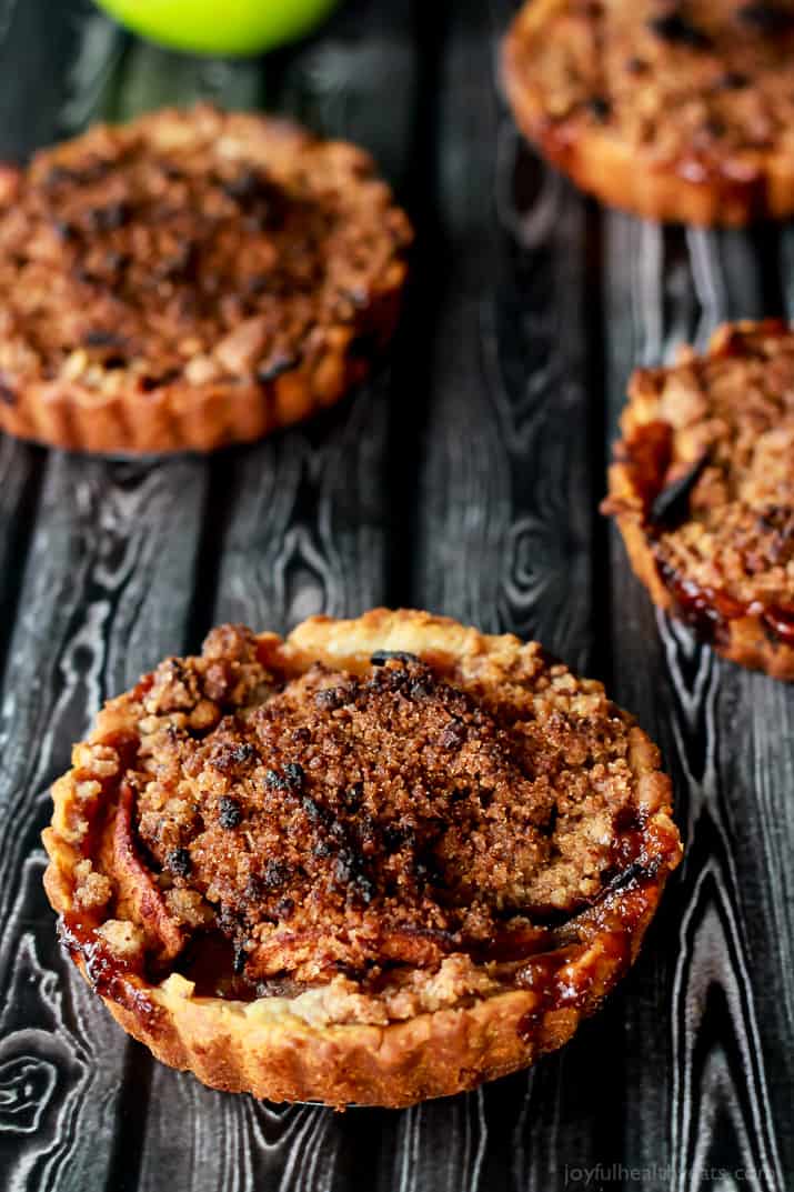 Built in portion control makes these Mini Apple Pie Tartlets with Pecan Streusel extra irresistible! The ultimate fall dessert! | www.joyfulhealthyeats.com 