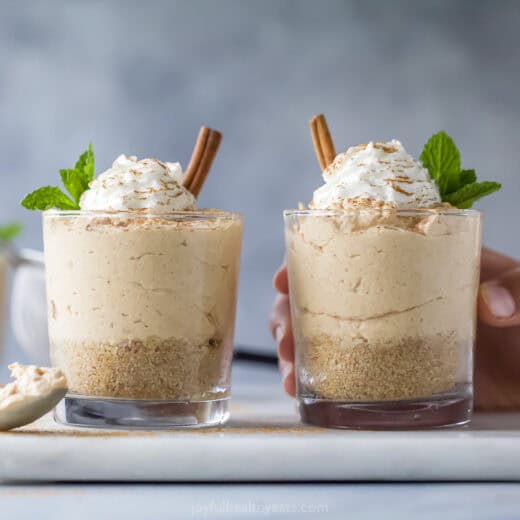 Landscape photo of no bake pumpkin cheesecake.